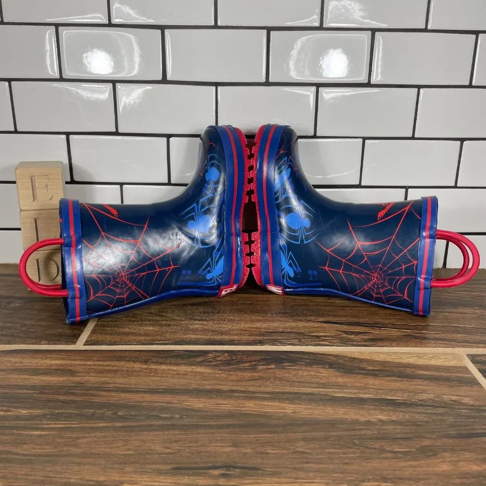Marvel Comics Unisex Kids Spiderman Multicolor Pull On Mid Calf Rain Boots Sz 6